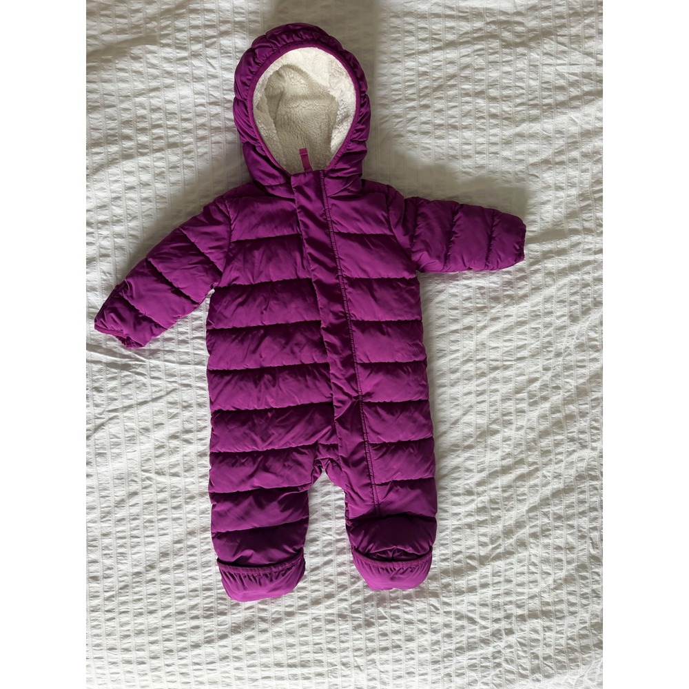 Baby Lightweight Puffer Suit Grape Purple Sherpa Hood 6-12 Months‎